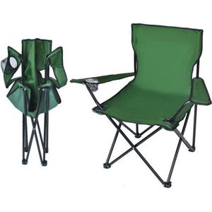 IsoTrade Campingstoel -  opvouwbare visstoel  - klapstoel - tuinstoel - vouwstoel - groen - Met bekerhouder – Verstelbare armleuning - B80 x L45 x H80cm - Draaggewicht tot 100kg