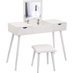 Monkey's Luxe Kaptafel - Make up Tafel Voor Vrouwen - Kinderen - Met Kruk - Wit - Kaptafel Met Spiegel - Kaptafels - 100 x 40 x 75 cm