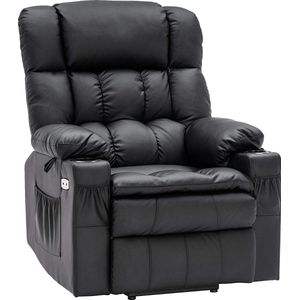 Monkey's Luxe Elektrische Relax stoel - Ligpositie 165 Graden - Voetensteun - Chill stoel - USB Aansluiting - Zwart - Kunstleer - Retro - Tv stoel - Sta Op Functie - 3 Motoren -‎ 100 x 86 x 112 cm