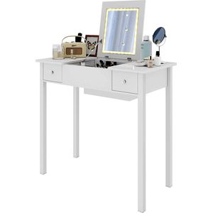 Monkey's Luxe Kaptafel - Kaptafel met LED Spiegel - Spiegel Inklapbaar - Wit - Kaptafel Voor Vrouwen - 80 x 40 x 75 cm