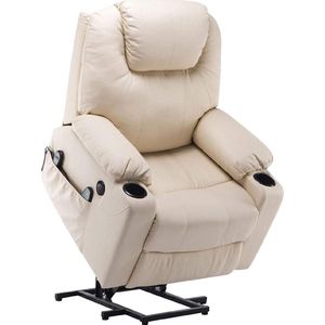 Monkey's Elektrische Massagestoel - Massagestoel - Kunstleer - Relax stoel - Chill stoel - Creme - Tv stoel - Sta Op Functie - Warmtefunctie - Lig en trilfunctie - 85 x 94 x 100 cm