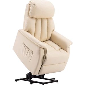 Monkey's Luxe Elektrische Relax stoel - Ligpositie 140 Graden - Voetensteun - Chill stoel - USB Aansluiting - Crème Wit - Kunstleer - Retro - Tv stoel - Sta Op Functie -‎ 77 x 72 x 110 cm