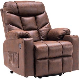 Bobby's Luxe Relax stoel - Chill stoel - USB Aansluiting - Bruin - Leer - Retro - Tv stoel - Sta Op Functie - 85 x 94 x 100 cm