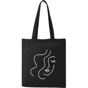 Katoenen tas zwart | Tassen dames | Shopper | Laptop tas | Abstract Gezicht Woman