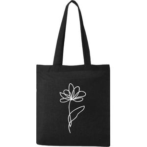 Katoenen tas zwart | Tassen dames | Shopper | Laptop tas | Bloem