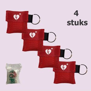 Reanimatiemasker - Kiss of Life - Beademingsmasker - Sleutelhanger - Veilig reanimeren - Rood - 4 stuks