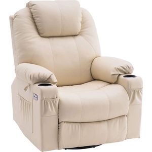 Elektrische Massagestoel - Massagestoel - Kantelbaar - 240 Graden Draaibaar - Verwarmbaar - Relax stoel - Chill stoel - Creme - Tv stoel - Warmtefunctie - Lig en trilfunctie - ‎100 x 84 x 109 cm