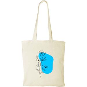 Katoenen tas naturel | Tassen dames | Shopper | Laptop tas | Flower | Blauw