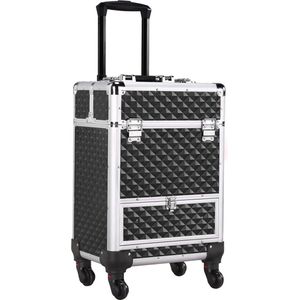 Monkey's Aluminium Kapperskoffer - Zwart - Beauty Case - Cosmeticakoffer - Make-upkoffer - Trolley - 360 Graden Wielen - 34 x 24 x 55.5 cm