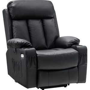 Monkey's Luxe Elektrische Relax stoel - Voetensteun - Chill stoel - USB Aansluiting - Zwart - Leer - Retro - Tv stoel - Sta Op Functie - 3 Motoren -‎ ‎100 x 86 x 112 cm