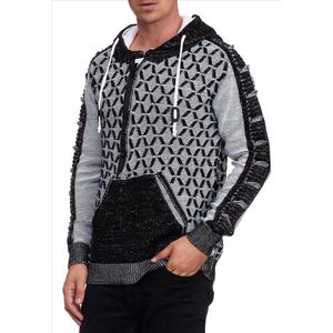 RustyNeal - Heren Hoodie Trui - Zwartwit - Modernfit - Capuchon