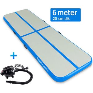 AirTrack Pro - Turnmat | 6 meter x 20 cm dik | Gymnastiek & Turnen | Sporten & Spelen | Buiten & Binnen | Fitness mat | Waterproof | Opblaasbaar | INCL. 600W elektrische pomp