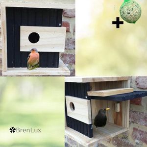 ✿BrenLux® Nestkastje -Vogelvoerderplek - Voederhuisje - Vogel voederhuis  in hout - Hang voerderbak vogels – Voederplek met dak - Inclusief mezenbal - Voederhuisje voor op te hangen met dak