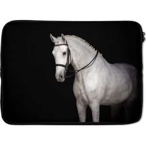 Laptophoes 13 inch - Paard - Wit - Zwart - Laptop sleeve - Binnenmaat 32x22,5 cm - Zwarte achterkant