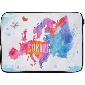 Laptophoes 14 inch - Kaart - Waterverf - Kleuren - Laptop sleeve - Binnenmaat 34x23,5 cm - Zwarte achterkant