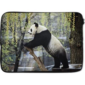 Laptophoes 14 inch - Panda - Rivier - Boom - Laptop sleeve - Binnenmaat 34x23,5 cm - Zwarte achterkant