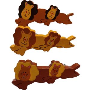 Haarklem - Ass Leeuw van hout - 12 stuks - Totally For Kids - haarmode - haaraccessoires - Haarklemmen