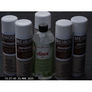 MEIBOOM SPUITLIJM SET -MULTIFUNCTIONELE CONTACT LIJM X 5 STUKS x 500 ML EN LIJMVERWIJDERAAR SPRAY - KON CLEAN X 1L BESTE PRIJS - SET 6 ST = 59€