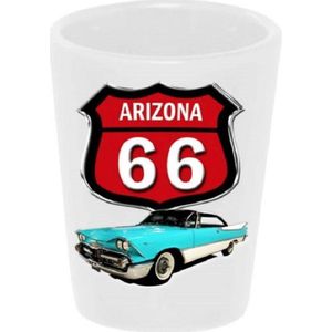 Shot Glass Keramiek Route 66 59 Dodge Blauw