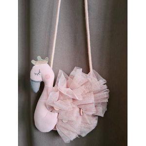 Kindertas Zwaan - Princessentasje - Peuter tas - Tasje roze Flamingo - Cadeau kind - Tasje Zwaan met glitters