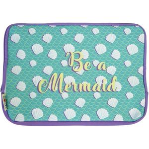 Zaska! laptoptas - Be a Mermaid - zeemeermin paars turquoise schelpjes schubben - laptophoes sleeve - 40 x 29 x 1 cm