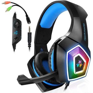 V1 3,5 mm RGB kleurrijke lichtgevende draadbesturing Gaming Headset, kabellengte: 2,2 m (zwart blauw)