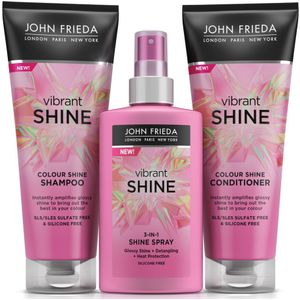 John Frieda Vibrant Shine - Shampoo 1x 250 ml & Conditioner 1x 250 ml & Shine Spray 1x 150 ml - Pakket