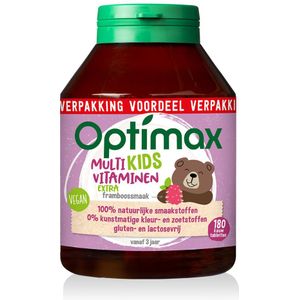 2x Optimax Multivitamine Kids Extra Framboos 180 tabletten