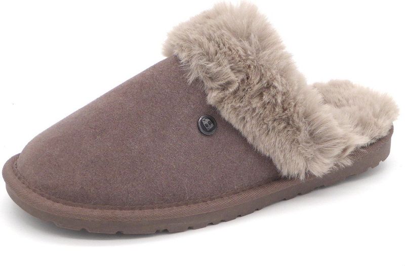 Blenzo - 1785TA1 - Dames Pantoffel Muil - Taupe - Suède met Imitatie Bontrand