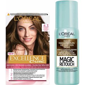 L'Oréal Excellence Creme Midden Goudbruin + Uitgroeispray Pakket