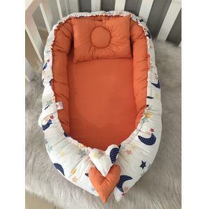 SNS Baby - Babynestje en Hoofdkussen - Organische Katoen - Antibacterieel Babynestje - Anti-Allergisch Babynestje - Combinatie met hemelpatroon - Lux Orthopedisch - 74 x 40 cm