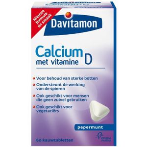 2x Davitamon Calcium Vitamine D3 Pepermunt 60 kauwtabletten