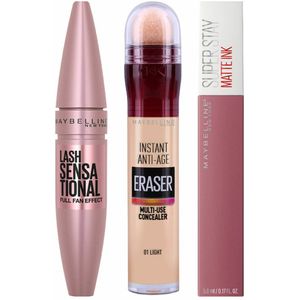 Maybelline Lash Sensational, Age Eraser Concealer & SuperStay 24h Matte Lippenstift Pakket