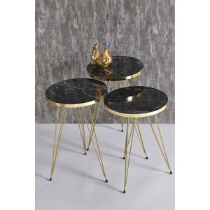 Bijzettafel - Zwart Marmerdraad - Marmerpatroon - Bijzettafels - Middentafelset - Set van 3 - Luxe Design - Bijzettafel - Bank - Woonkamertafel - 34X34 cm