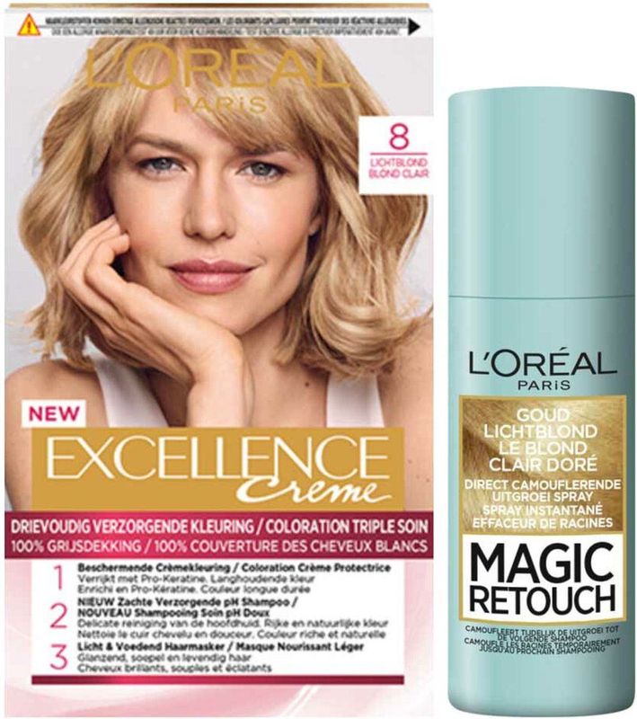 L'Oréal Excellence Haarverf Lichtblond + Uitgroeispray Pakket