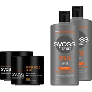 Syoss Men Power Shampoo 2x 440 ml & Power Hold Paste 2x 150 ml Pakket