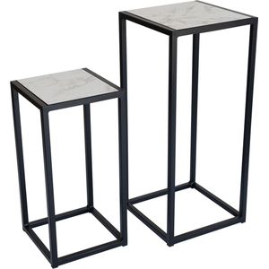 Bijzettafel - Zwart - Metaal - Marmer - SET - 35x35x80 & 30x30x60 - MY Own Table 006C
