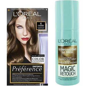 L'Oréal Preference Haarkleuring 06 Ombrie - Donkerblond + Magic Retouch Uitgroeispray Donkerblond 75 ml Pakket