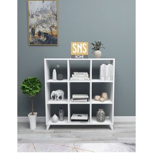 SNS Home - Kubus Boekenkast - 9 Vakken - Boekenkast met Planken - Vierkante Boekenkast - Bibliotheek - Wit