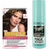 L'Oréal Excellence Crèmekleuring 3 Donkerbruin 1x & Magic Retouch Uitgroeispray Bruin 1x 75 ml Pakket