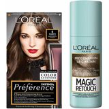 L'Oréal Preference Haarkleuring 04 Tahiti - Middenbruin + Magic Retouch Uitgroeispray Middenbruin 75 ml Pakket
