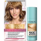 L'Oréal Excellence Crèmekleuring 7 Middenblond 1x & Magic Retouch Uitgroeispray Middenblond 1x 75 m Pakket