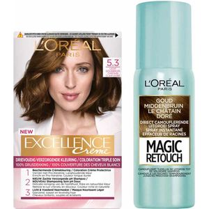 L'Oréal - Excellence Crème - Haarverf - Licht Goudbruin - Magic Retouch Uitgroeispray Goud Middenbruin 75 ml