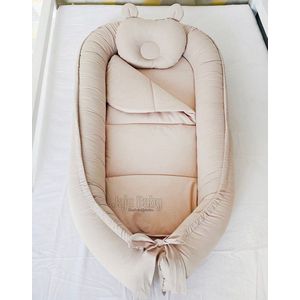 Jaju Baby - Babynestje en Hoofdkussen - Organische Katoen - Antibacterieel Babynestje - Anti-Allergisch Babynestje - Lichtbruin - 74 x 40 cm