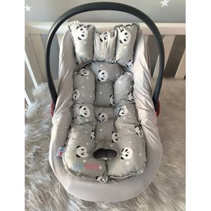 Jaju Baby - Kinderwagen Kussen - Biologisch Katoen Kussen - Antibacterieel Baby Kussen - Anti-Allergisch Baby Kussen - Panda Patroon - 74 x 31 cm