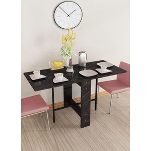 Praktische Tafel – Eettafel – Eettafel uitschuifbaar – Opvouwbaar – Flamingo – 134 x 60 x 72 cm – Zwart en Marmer