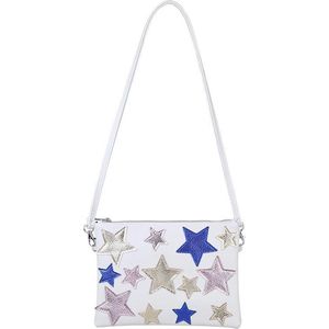 Een kleine tas versierd met mooie gekleurde sterren, maar binnenin met veel ruimte en een apart ruim ritsvak. Deze tas is gemaakt van soepel kunstleer en de binnenkant is gevoerd. Voor uzelf of Bestel Een Kado