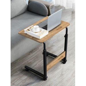 Ovale Rand Bijzettafel - Salontafel - In Hoogte Verstelbare Laptopstandaard en Studiebureau - Atlantisch Grenen - Pijnboom (MET WIELEN) - Ovale Rand - 60x40 cm