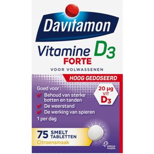 2x Davitamon Vitamine D3 20MCG Hoog Gedoseerd 75 smelttabletten