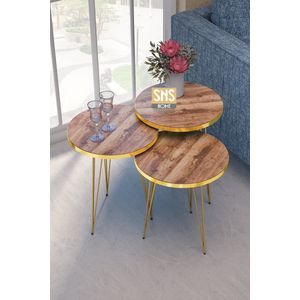 Nesting Table - Gold - Walnut Wire - Bijzettafels - Salontafel Set - Set van 3 - Luxe design - Bijzettafel - Sofa tafel - Woonkamer tafel - 34X34 cm